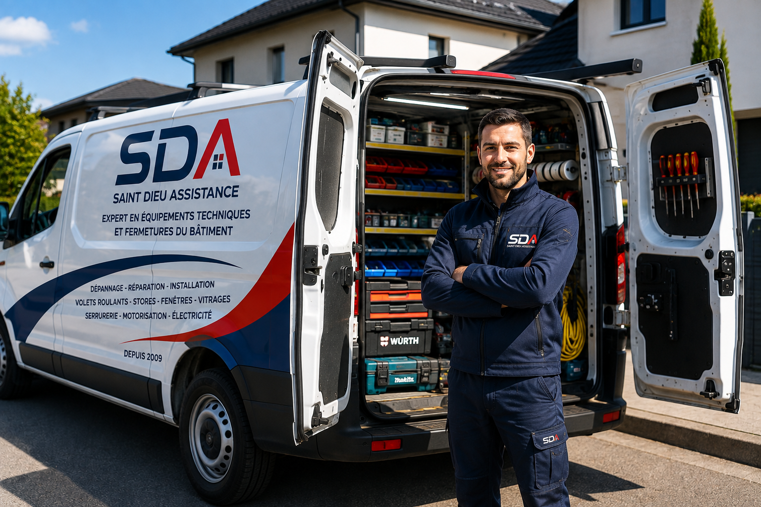 Technicien SDA et véhicule professionnel équipé