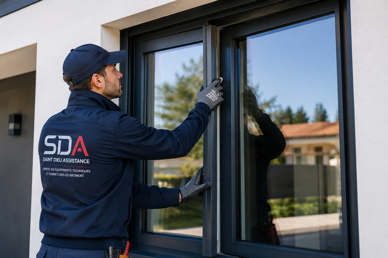 Technicien SDA intervenant sur une fenêtre et un vitrage